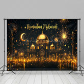 Lofaris Gold Sparkle Night Castle Ramadan Mubarak Backdrop